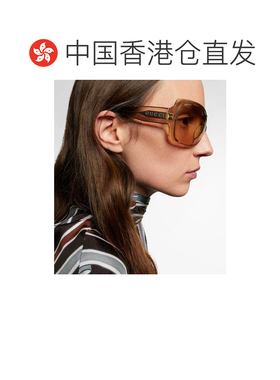 1h可退 香港直邮Gucci 古驰 女士 Script 方框太阳眼镜 beige米色