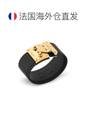 自营欧洲直邮LV路易威登 S-Lock女士皮革锁扣黑色手镯配饰
