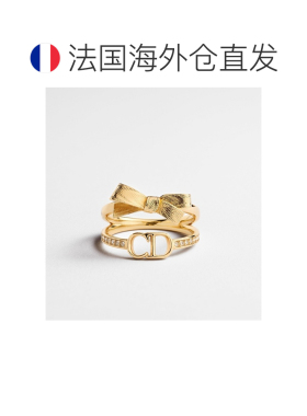 自营1h可退 欧洲直邮Dior迪奥 CD Bow女士金色金属水晶戒指