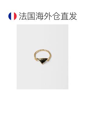 自营欧洲直邮Prada普拉达 女士金色/黑色金属金属三角标识戒指
