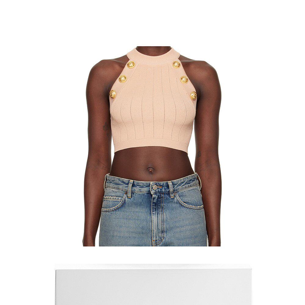 香港直邮Balmain 露背针织上衣 EF1AB390KB07短款 - 图3