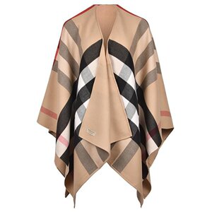 Burberry巴宝莉/博柏利双面格纹纯羊毛羊绒斗篷披风围巾披肩