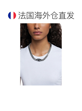 自营欧洲直邮Diesel迪赛 女士银灰色/黑色不锈钢双色项链