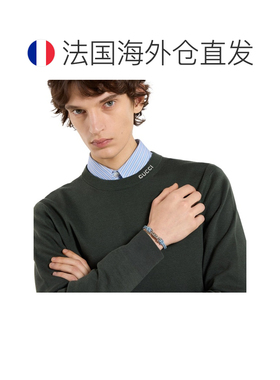 自营欧洲直邮GUCCI古驰 浅蓝色皮革编织活塞手链男女通用