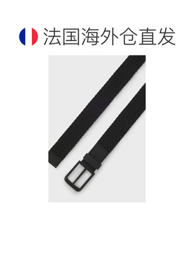 自营欧洲直邮HUGO BOSS雨果 男士黑色聚丙烯编织皮革饰边腰带皮带