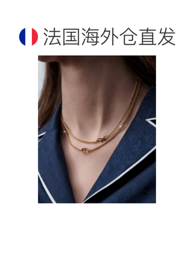 自营欧洲直邮Dior迪奥 CD Mini Bow女士金色金属树脂珍珠项链