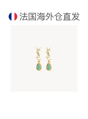 欧洲直邮自营YSL圣罗兰 CASSANDRE女士绿色/金色树脂吊坠耳环配饰