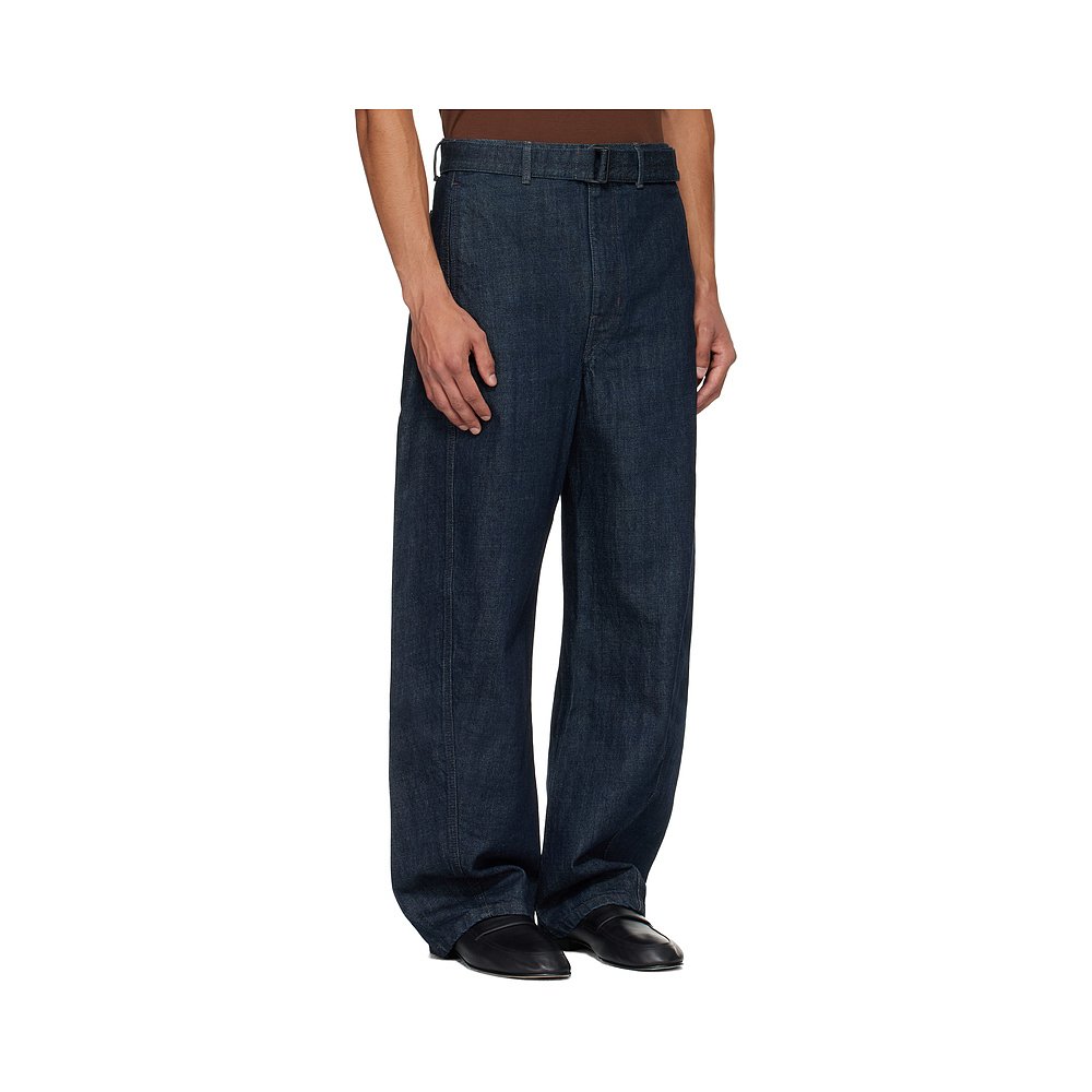 1h可退 香港直邮Lemaire 男士 海军蓝 Twisted Belted 牛仔裤 PA3 - 图0