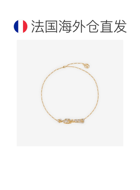 自营欧洲直邮Burberry博柏利 女士金色黄铜锆石Logo链条项链吊坠