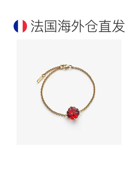 自营欧洲直邮Baccarat巴卡拉 Trefle女士红色纯银镀金四叶草手链