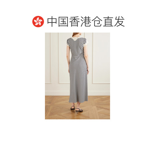 1h可退 RIXO 女士 Amari 蝴蝶结蕾丝边格纹梭织中长连衣连衣裙 - 图1