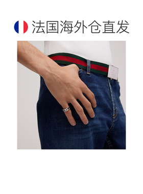 自营欧洲直邮GUCCI古驰 Interlocking女士银色/黑色水晶戒指首饰