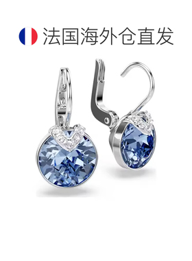 欧洲直邮Swarovski施华洛世奇镀铑蓝色圆形切割密镶小圈耳环