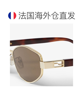 自营欧洲直邮Fendi芬迪 Baguette女士棕色金属醋酸纤维椭圆太阳镜