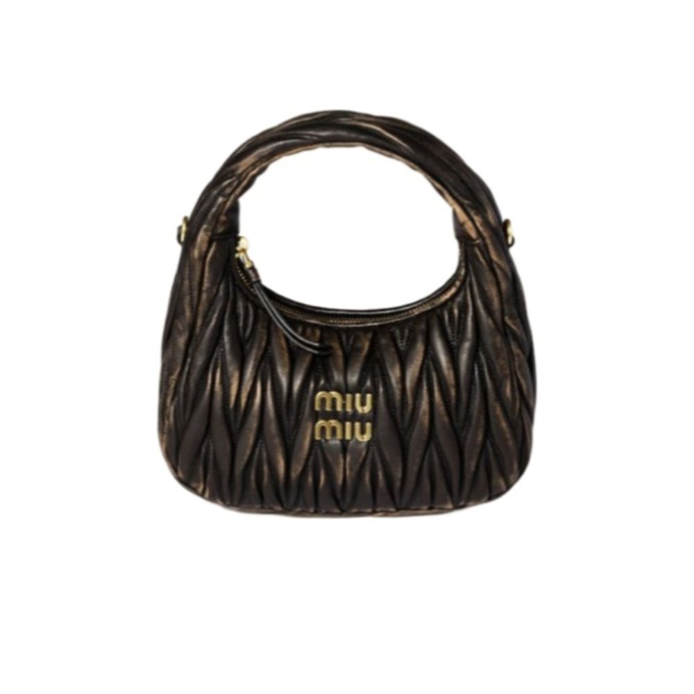 香港直邮Miu Miu 绗缝纳帕皮革手提包 5BC125AF6QVOOY - 图0