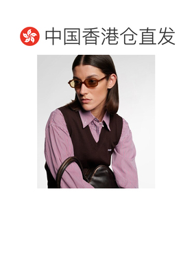 1h可退 香港直邮Miu Miu 缪缪 女士 徽标矩形太阳眼镜 brown棕色