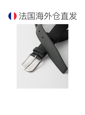 自营欧洲直邮Prada普拉达 Saffiano男士小牛皮金属带扣腰带情人节