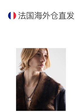 自营欧洲直邮Prada普拉达 男士深灰色金属龙虾扣式搭扣项链吊坠
