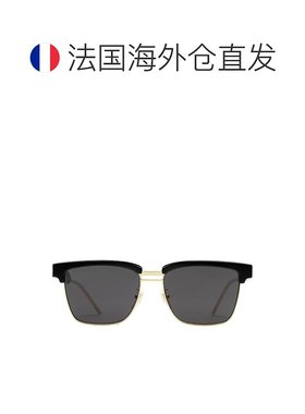 自营GUCCI/古驰 男女同款黑色醋纤及金色金属方形镜框灰色镜片太