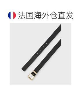 欧洲直邮自营Hugo Boss 女士黑色小牛皮雕刻Logo腰带2.5cm情人节