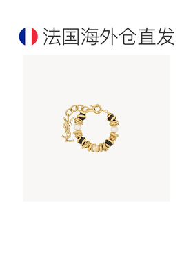 自营欧洲直邮YSL圣罗兰 LOULOU女士奶油色/黑色/金色树脂金属串珠