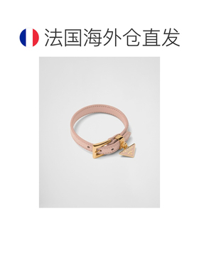 自营欧洲直邮PRADA普拉达 女士粉色Saffiano皮革珐琅三角徽标手链