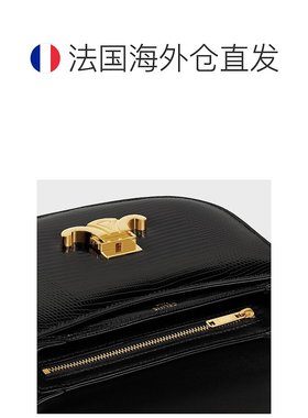 CELINE/思琳女士黑色蜥蜴皮凯旋门扣开合斜挎链斜挎包