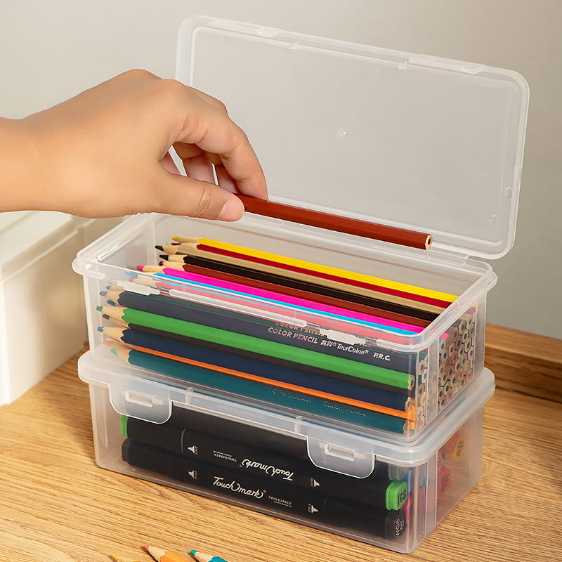 铅笔收纳盒大容量透明文具收纳盒笔筒装彩铅儿童蜡笔绘画素描笔袋-图2