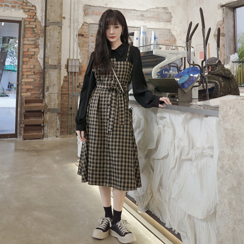 假两件2022春秋新款小众设计连衣裙 岸妃连衣裙