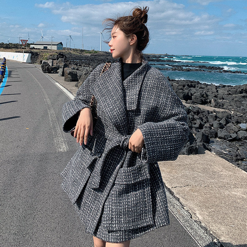 毛呢外套女2020年秋新款中长款韩版 岸妃毛呢外套
