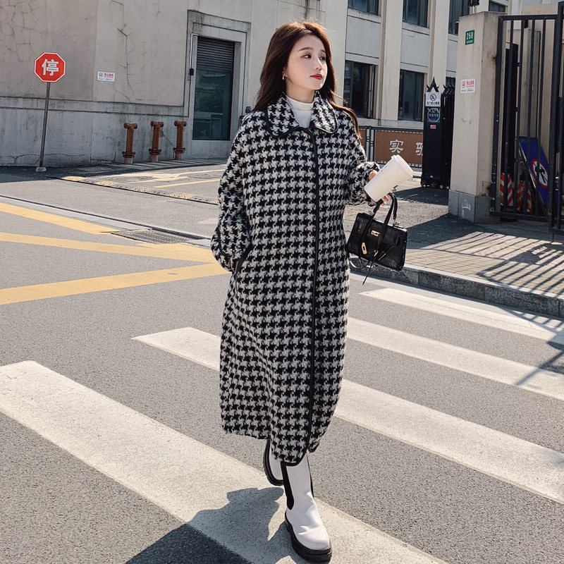 千鸟格外套2022冬季新款韩版高级感 岸妃毛呢外套