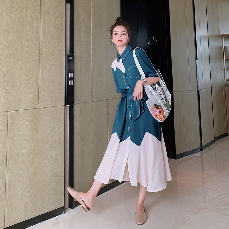 不规则设计感连衣裙女2020新款衬衫 岸妃连衣裙