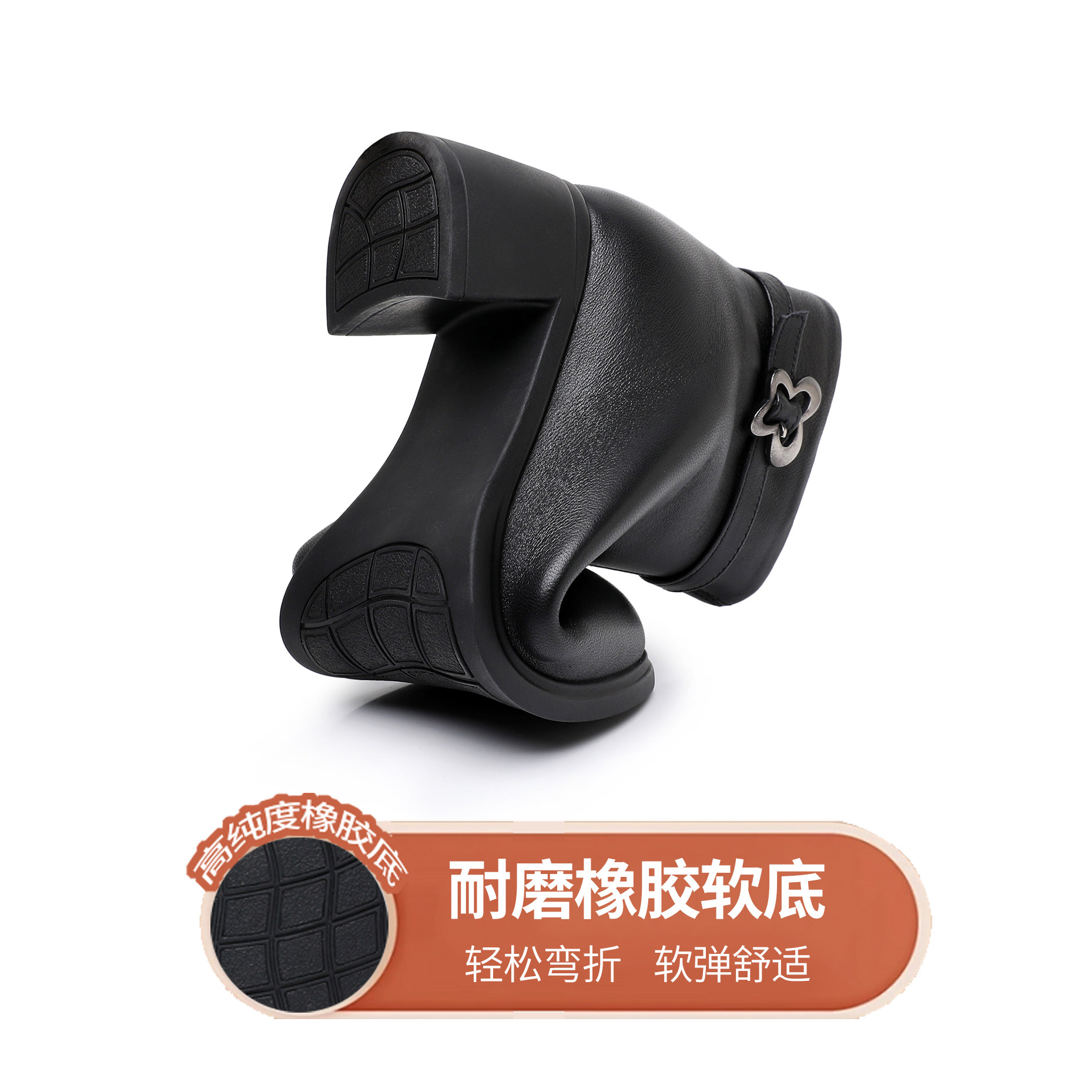 羊皮短靴女秋冬新款真皮黑色粗跟软底百搭舒适时装靴中年妈妈棉鞋,淘宝优惠券,粉丝福利购,淘宝优惠卷