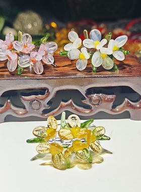 淄博琉璃5朵花朵蝴蝶戒指原创设计玻璃桂花梨花小众饰品拍照网红