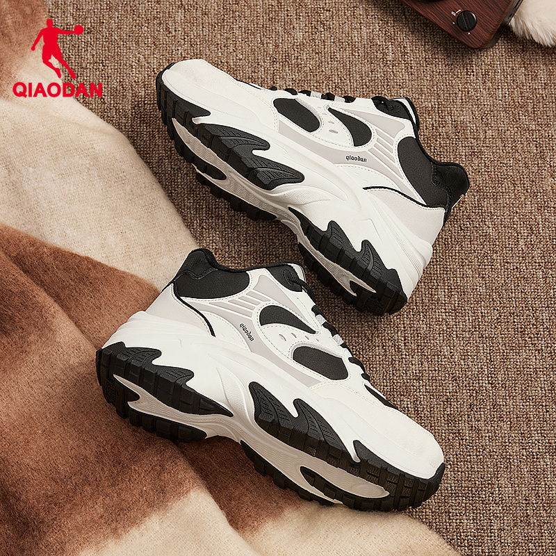 精灵兔IV乔丹老爹鞋女冬季黑白皮面加绒保暖休闲鞋厚底增高运动鞋