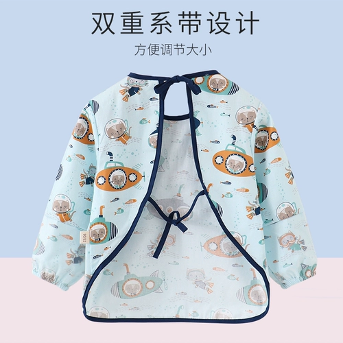 Водонепроницаемый осенний детский хлопковый фартук для еды подходит для мужчин и женщин, с карманом, сзади на завязках, анти-грязь