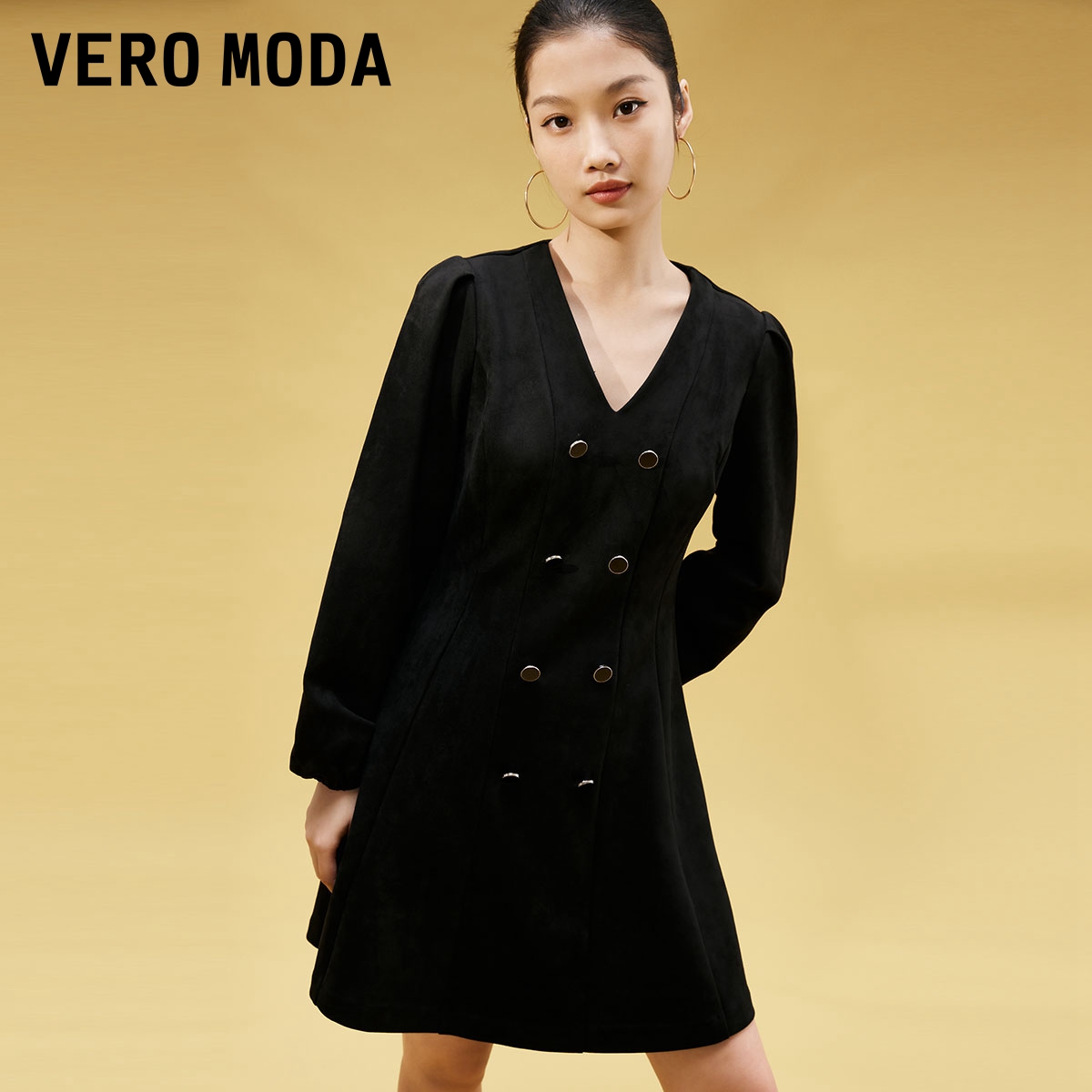 Vero Moda奥莱连衣裙秋冬清仓v领九分袖可拆卸动物纹披肩长袖流行 - 图2