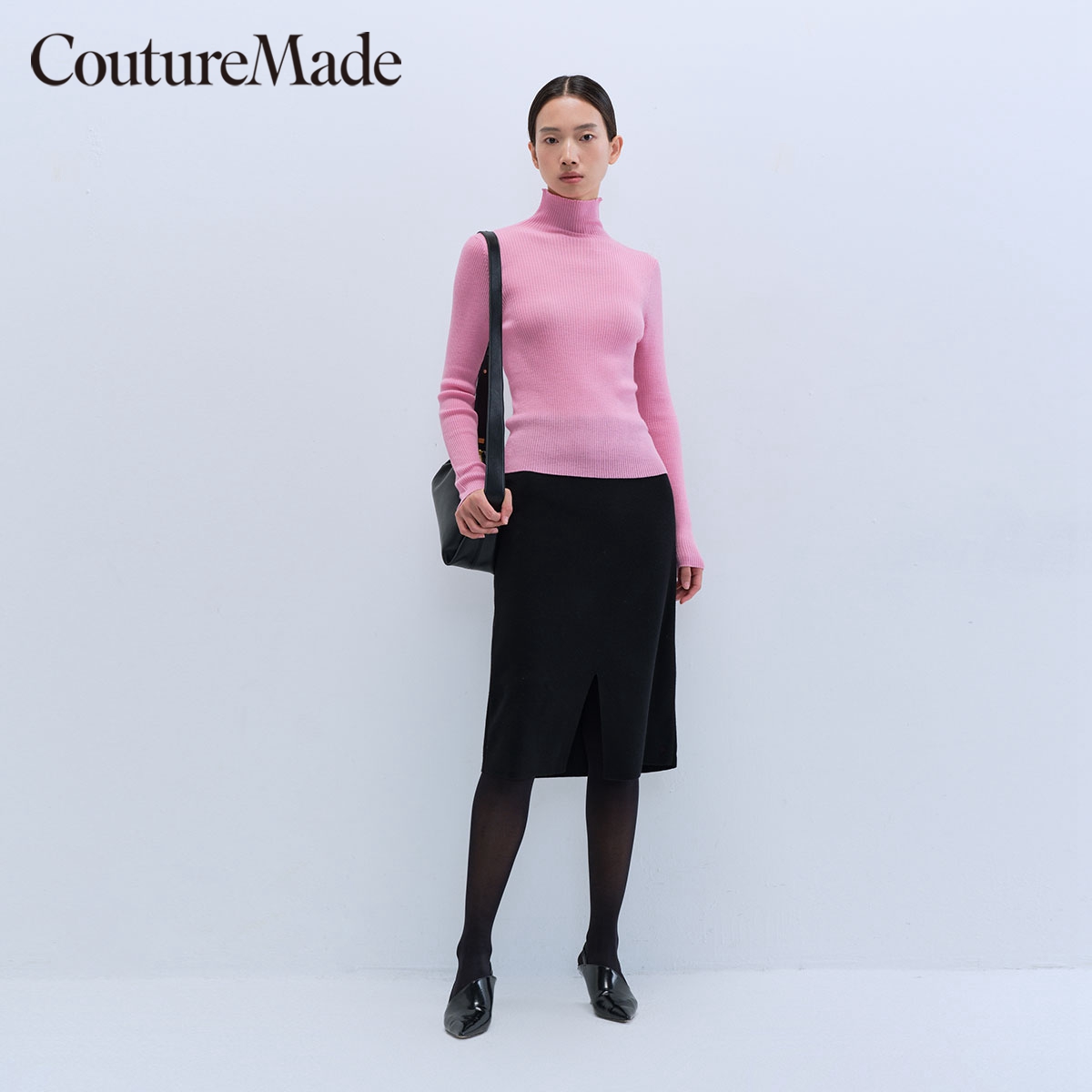 Couture Made针织衫女2024早春新款绵羊毛半高领修身纯色简约打底 - 图0