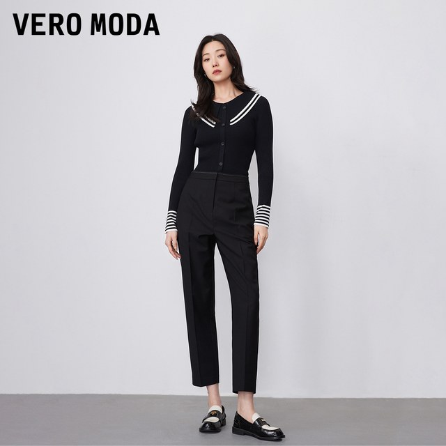 Vero Moda奥莱休闲裤子女早春新款高腰九分西装裤直筒烟管裤百搭