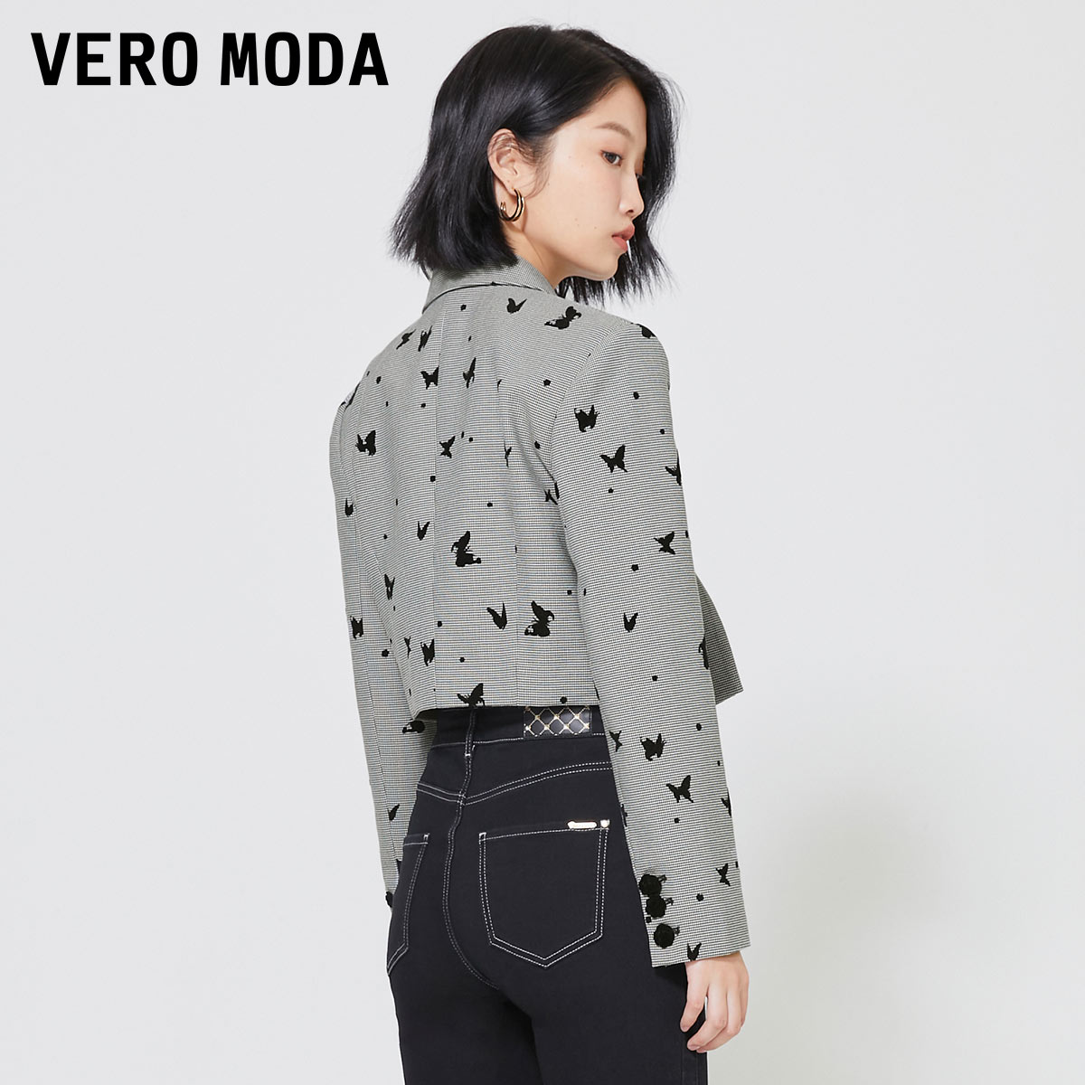 Vero Moda奥莱西装春秋清仓气质千鸟格九分袖短款外套上衣女