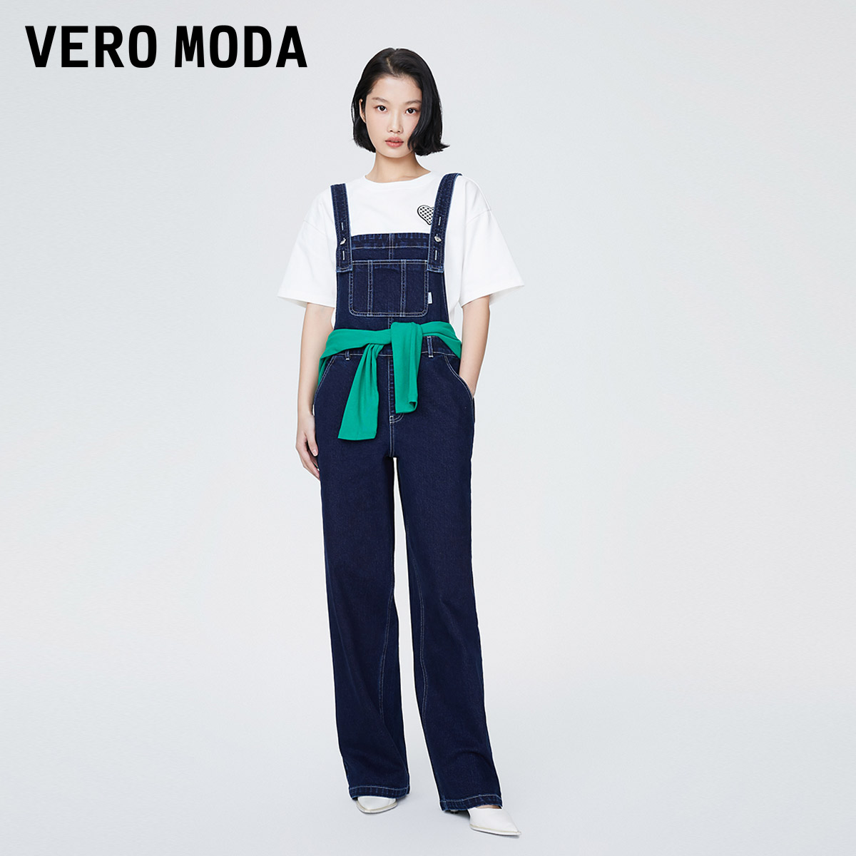 Vero Moda奥莱背带裤女早春新款休闲时尚直筒宽松牛仔长裤子百搭 - 图0