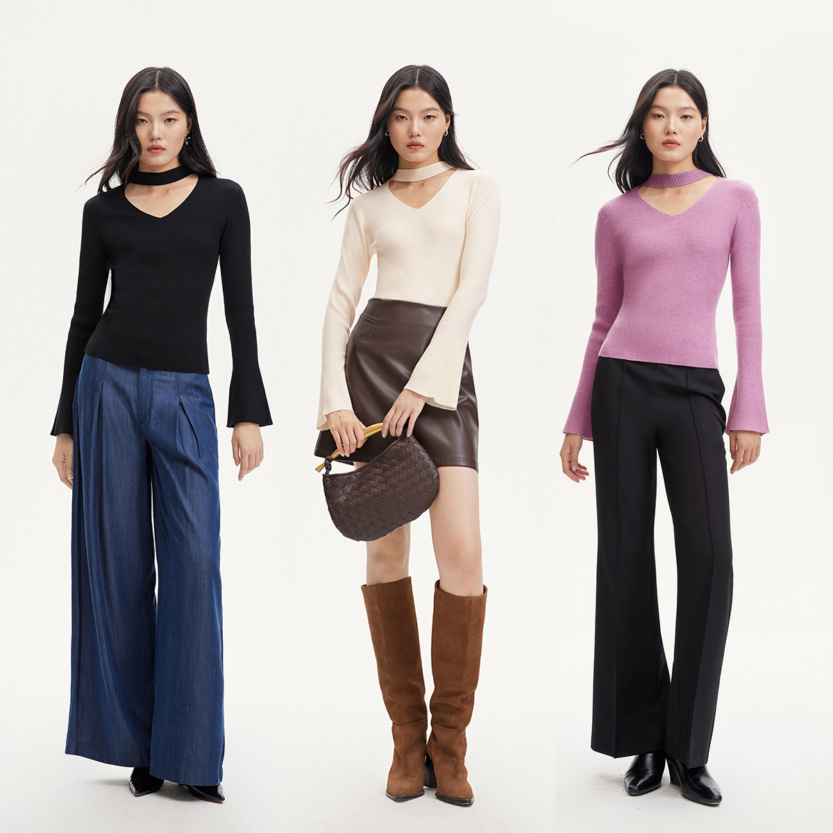 Vero Moda奥莱针织衫毛衣女秋冬新款V领修身喇叭长袖简约气质上衣,淘宝优惠券,粉丝福利购,淘宝优惠卷