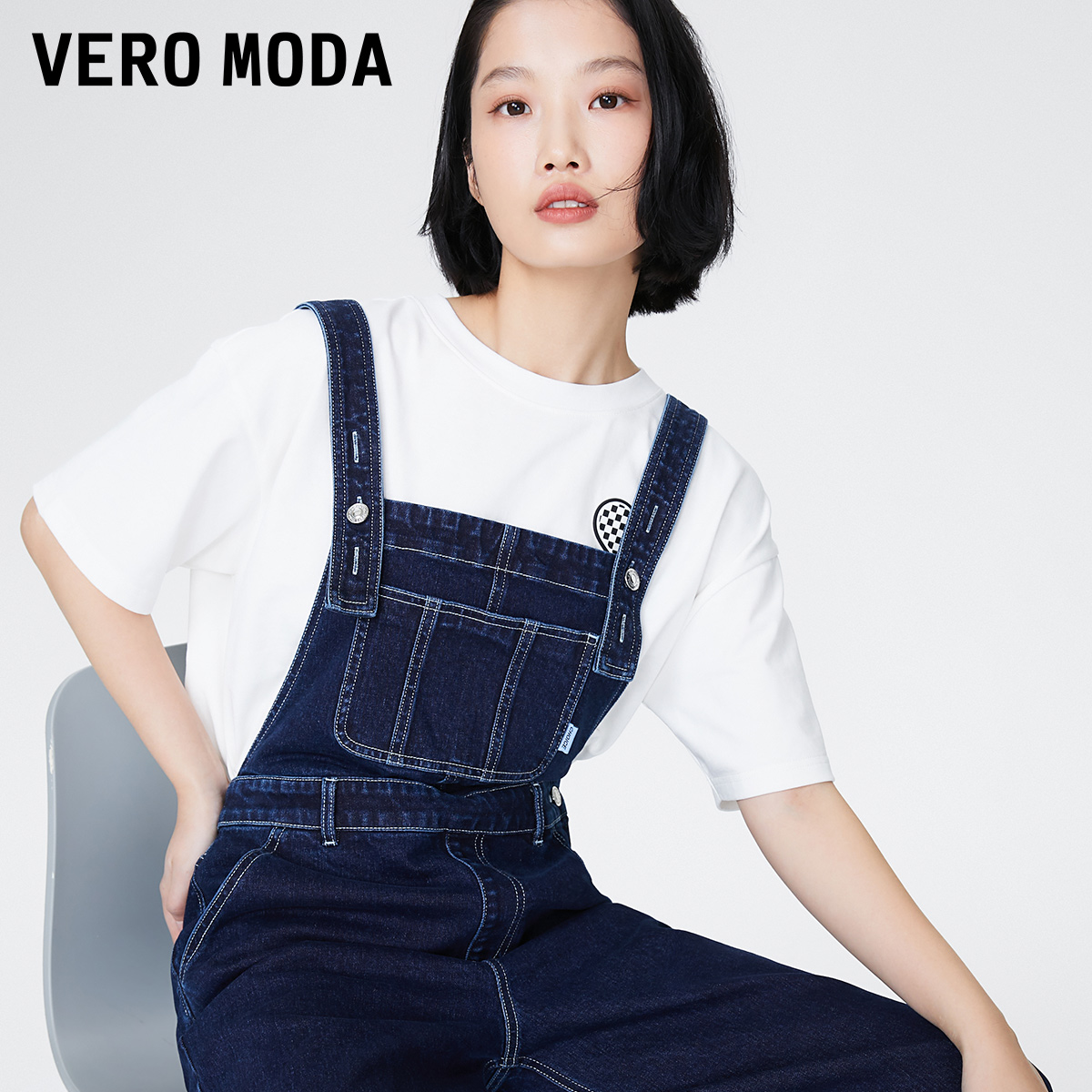 Vero Moda奥莱背带裤女早春新款休闲时尚直筒宽松牛仔长裤子百搭 - 图2