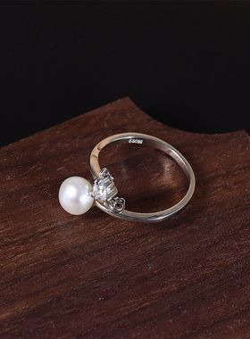 天然大小纯银调节开口通体珍珠