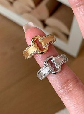 鎏金岁月S925纯银O字锁扣元宝拉丝戒指vintager中古风轻奢小众女