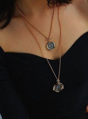 潮流链条项链简约古币精工圆牌