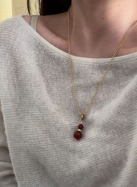 项链吊坠原创虎眼石女毛衣链链