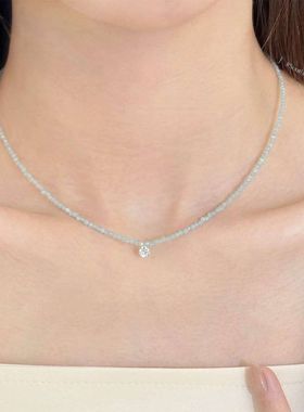 百搭链珠串切面小米天然人鱼之泪女小众锁骨纯银天河石珠s925项链