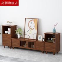 Nordic TV cabinet Small family Type modern minimalist Living room Bedroom lockers Cabinet Tea Table Combined Solid Wood Dwarf