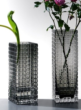 创意方形透明轻奢玻璃花瓶水养鲜花客厅桌面居家现代简约装饰